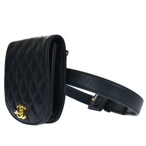 CHANEL CC Logo Matelasse Bum Bag Pouch Belt Caviar Leather